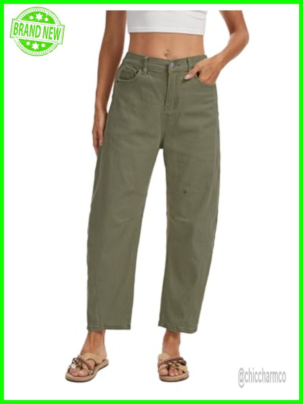 Barrel Jeans Stretch Wide Leg Mid Rise Pull On Cropped Boyfriend Denim Pants
